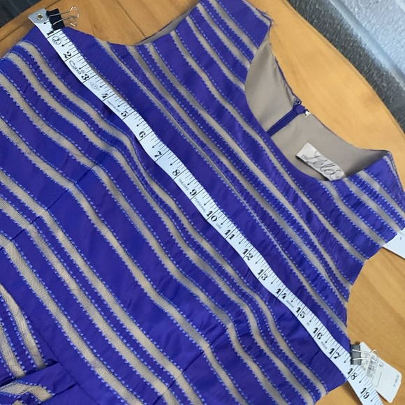 Lela Rose Silk Size 6 Dark Violet/Blue Striped Sleeveless Dress Faux Wrap Skirt - Picture 12 of 15